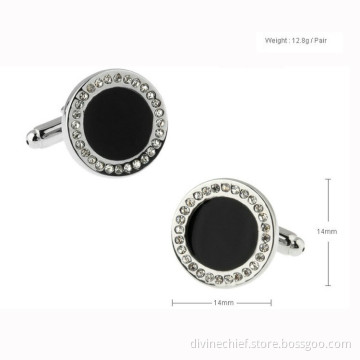 Round Shape Nice White Crystal Jewelry Cufflinks For Gift